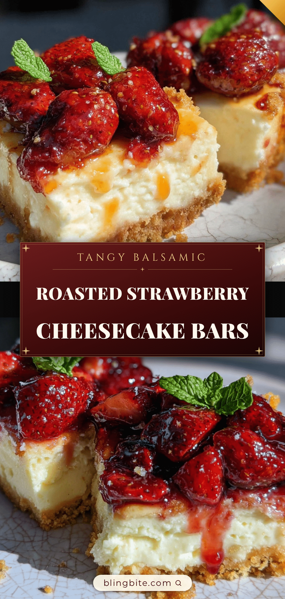 balsamic roasted strawberry cheesecake bars recipe