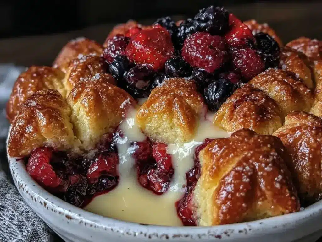 berry cobbler with creamy vanilla sauce - featured image