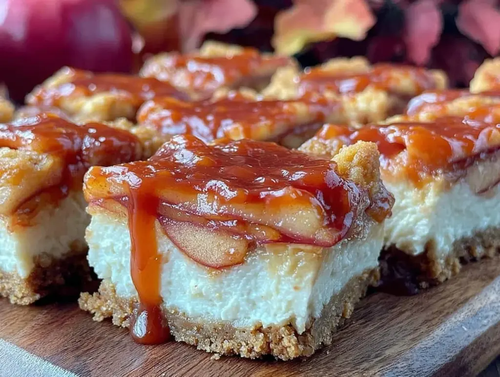 creamy caramel apple cheesecake bars - featured image