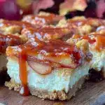 creamy caramel apple cheesecake bars - featured image