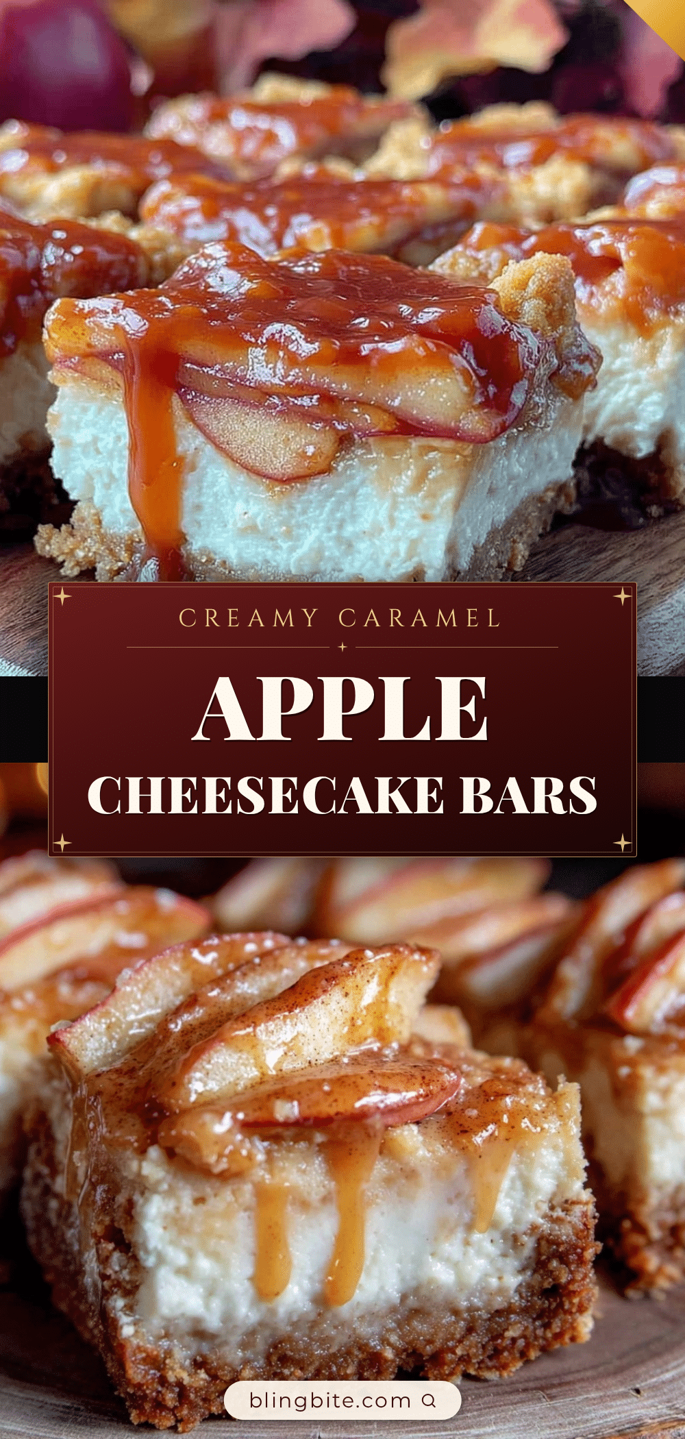 creamy caramel apple cheesecake bars recipe