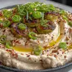 creamy charred garlic scape hummus - featured image