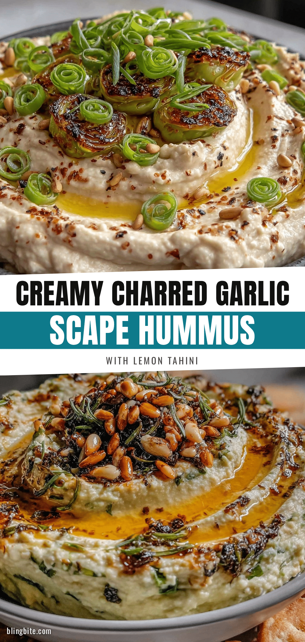 creamy charred garlic scape hummus recipe