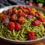 creamy garlic scape pesto pasta - featured image