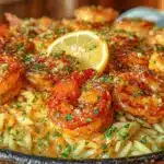 creamy lemon garlic butter shrimp and orzo - featured image