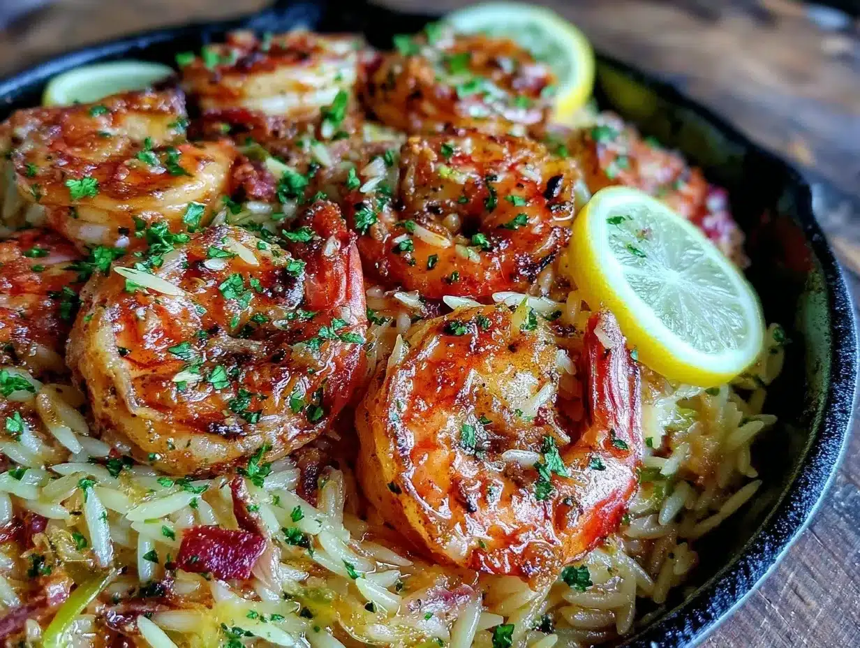 creamy lemon garlic butter shrimp and orzo preparation steps