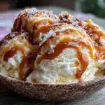 creamy no churn salted caramel swirl ice cream - featured image