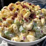 creamy southern macaroni salad with sweet pickles - featured image