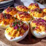 crispy deviled eggs with bacon and fresh chives - featured image