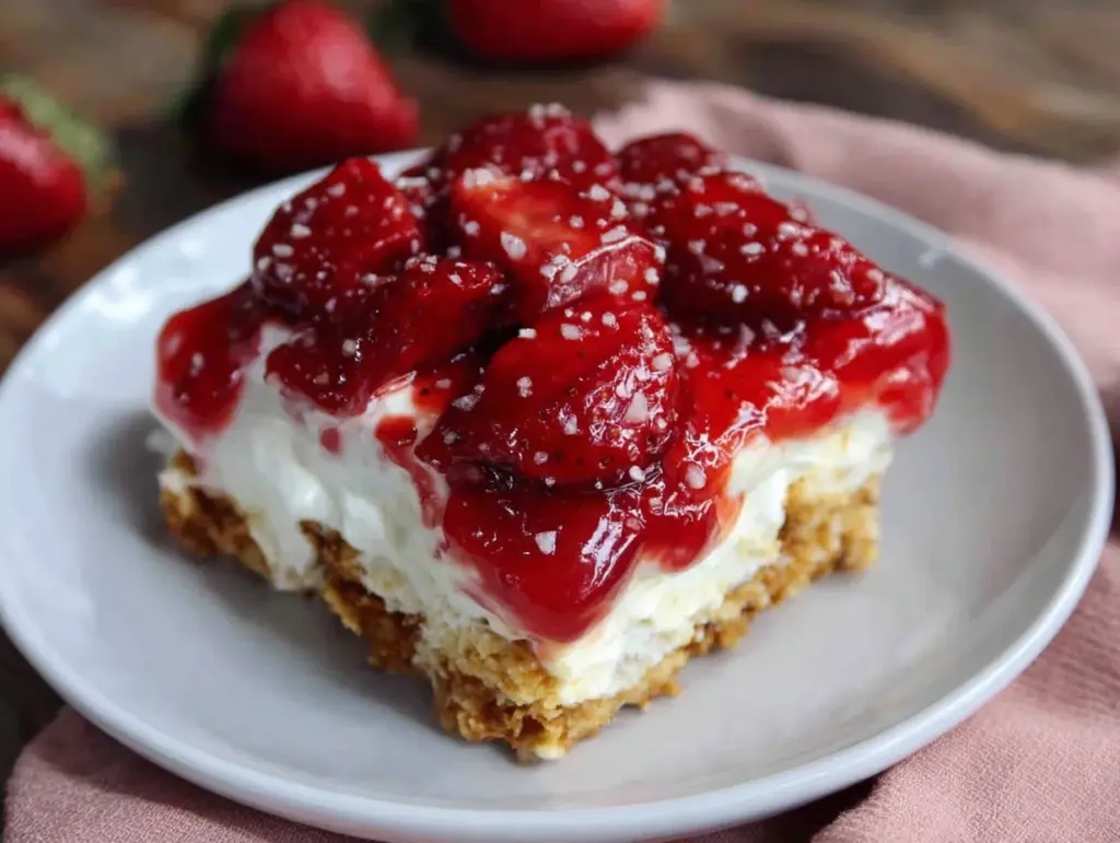 easy no-bake strawberry pretzel salad dessert - featured image
