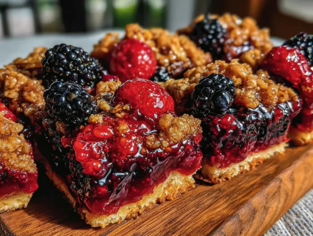 easy triple berry crumble bars - featured image