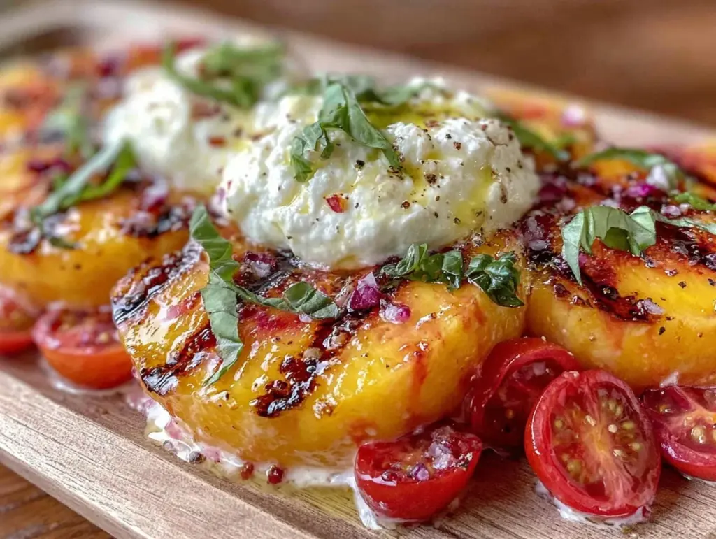 fresh grilled peach caprese salad - featured image