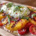 fresh grilled peach caprese salad - featured image