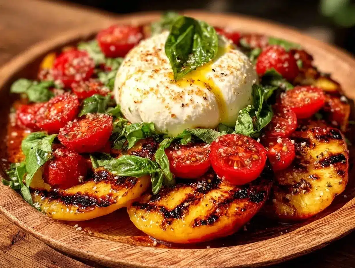 fresh grilled peach caprese salad preparation steps