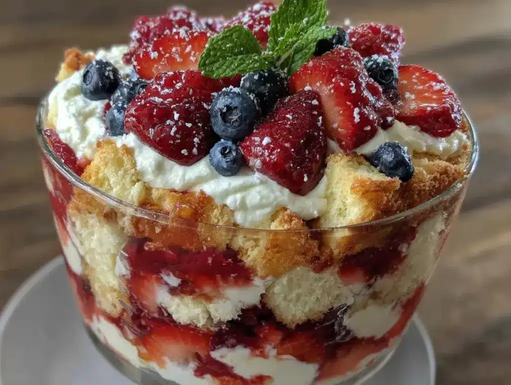 fresh red white and blue berry trifle - featured image
