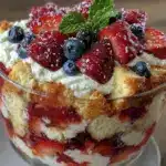 fresh red white and blue berry trifle - featured image