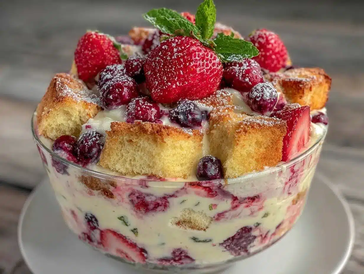fresh red white and blue berry trifle preparation steps