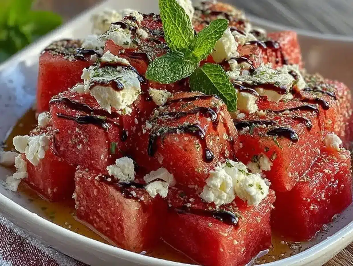 fresh watermelon feta mint salad preparation steps