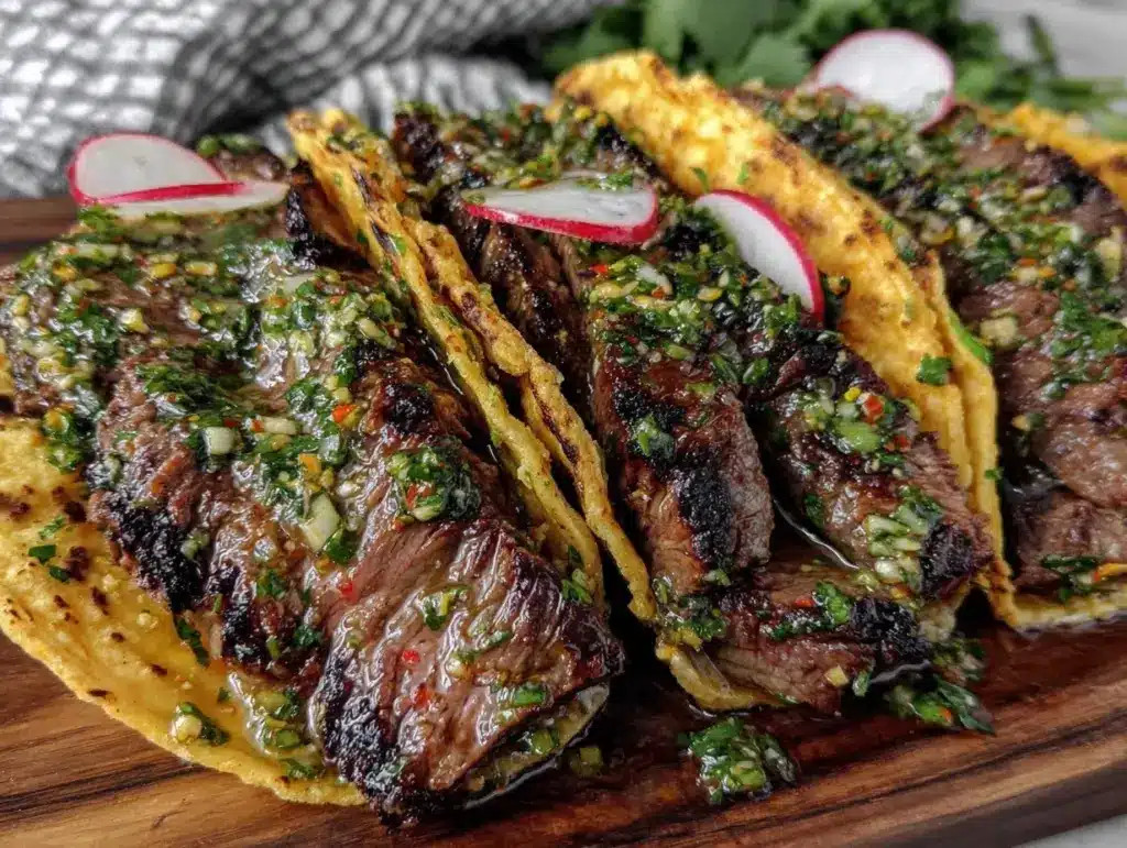 grilled chimichurri flank steak tacos - featured image
