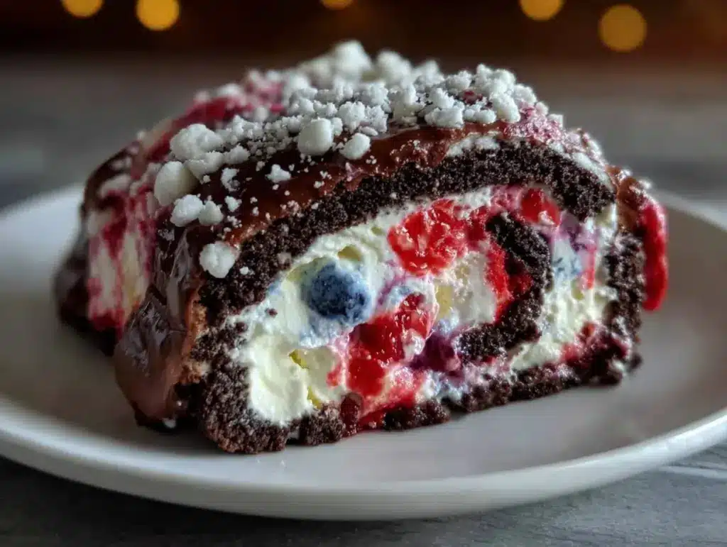 Patriotic Ice Cream Sandwich Cake Roll - featured image