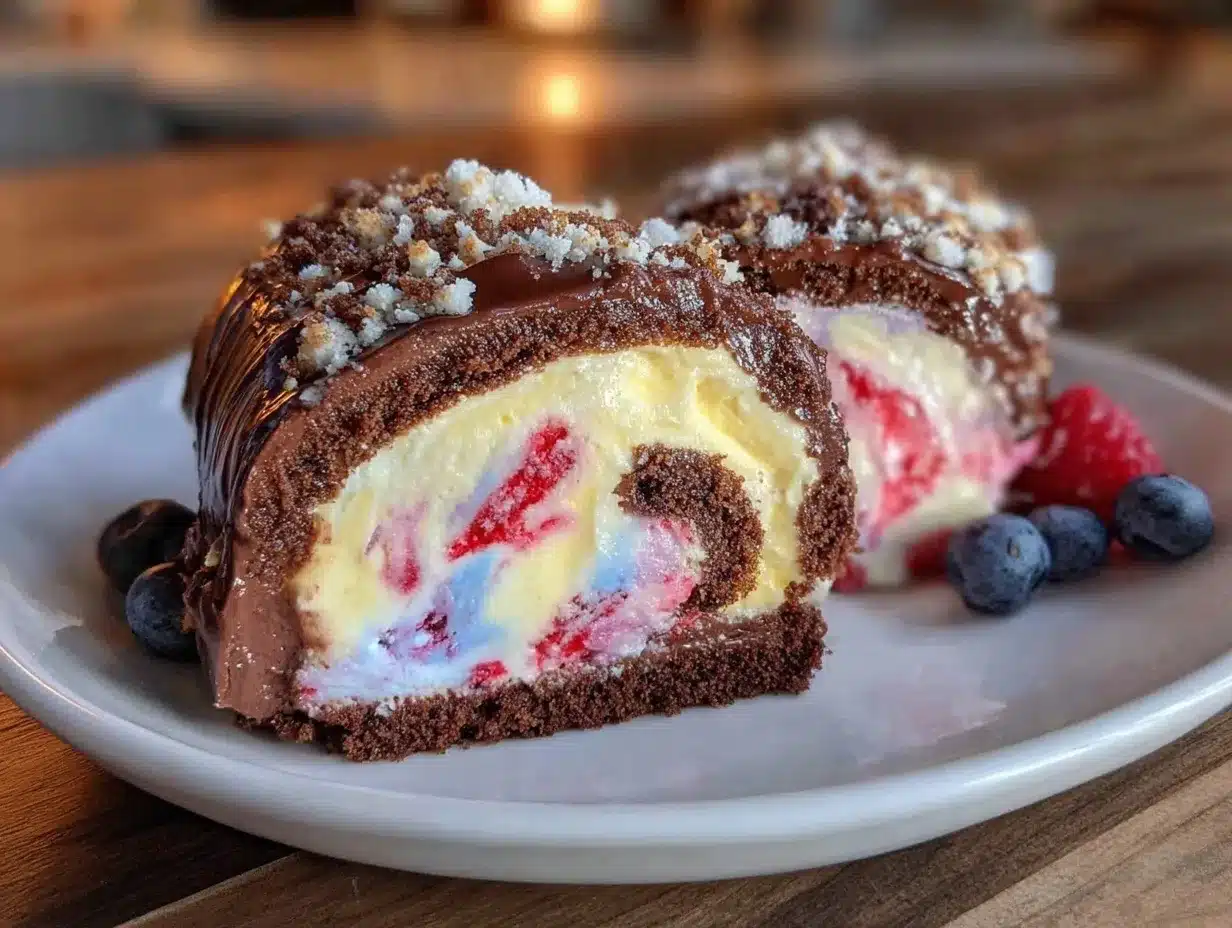 Patriotic Ice Cream Sandwich Cake Roll preparation steps
