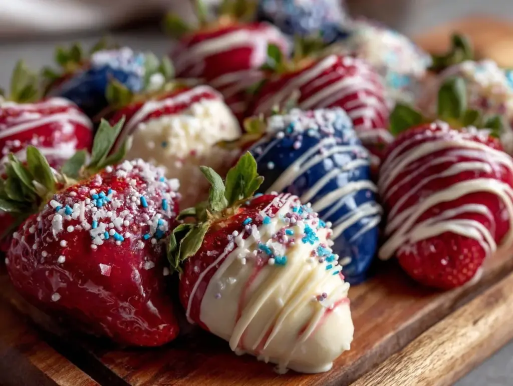 red white and blue chocolate-covered strawberries - featured image
