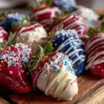 red white and blue chocolate-covered strawberries - featured image