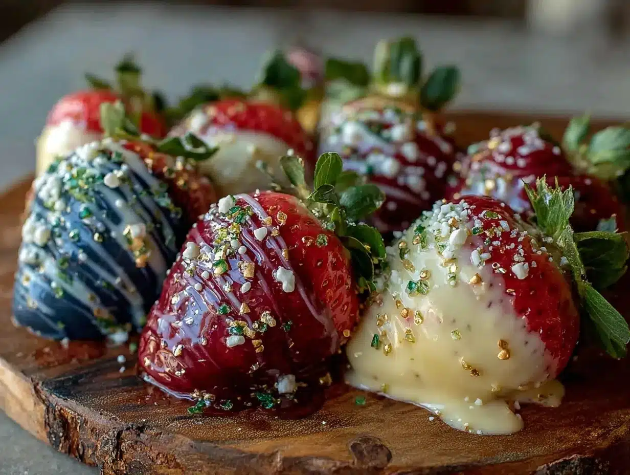 red white and blue chocolate-covered strawberries preparation steps