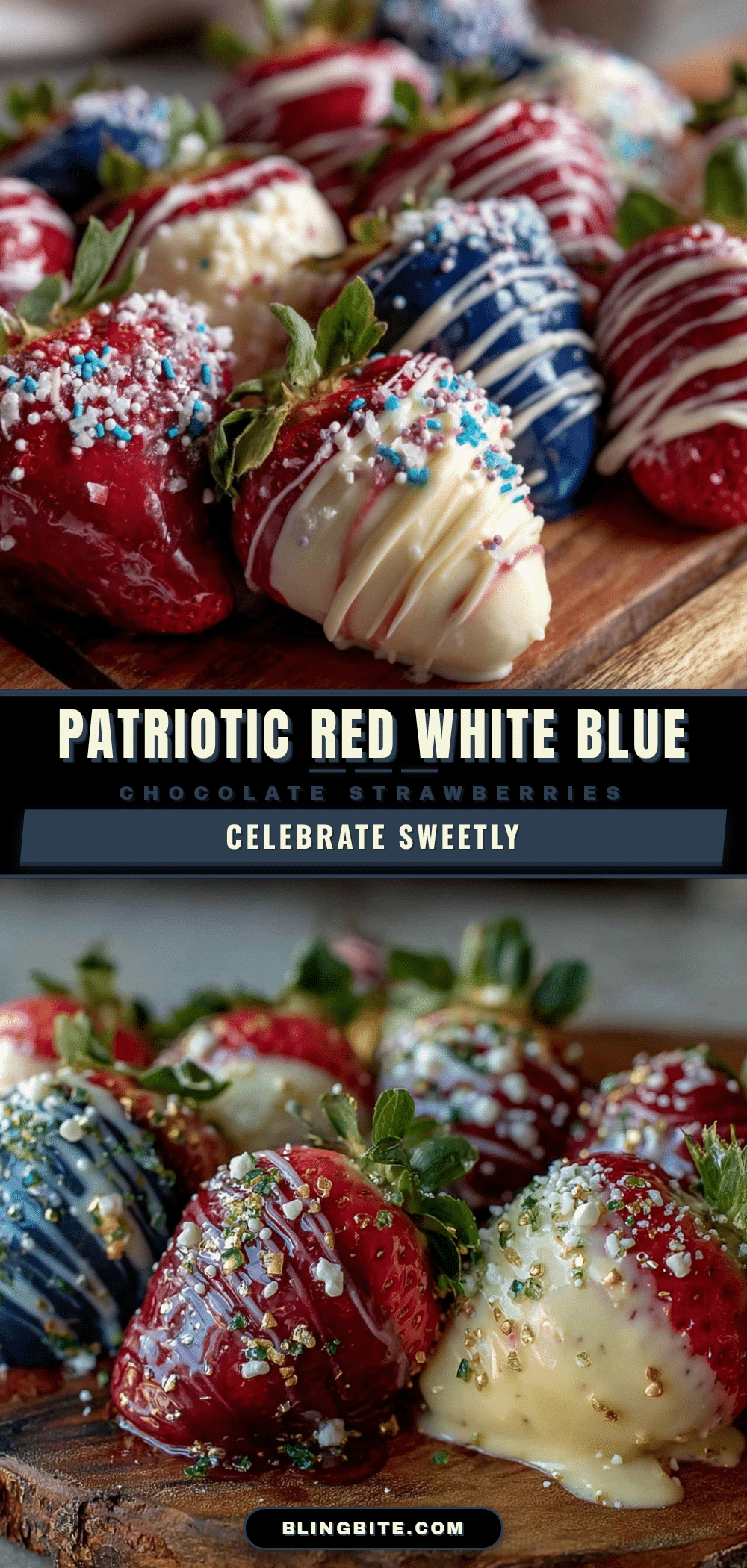 red white and blue chocolate-covered strawberries recipe