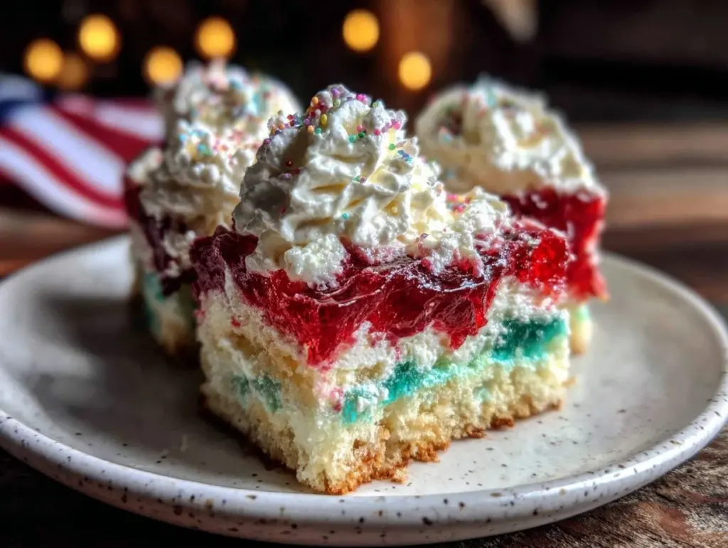 red white and blue poke cake - featured image