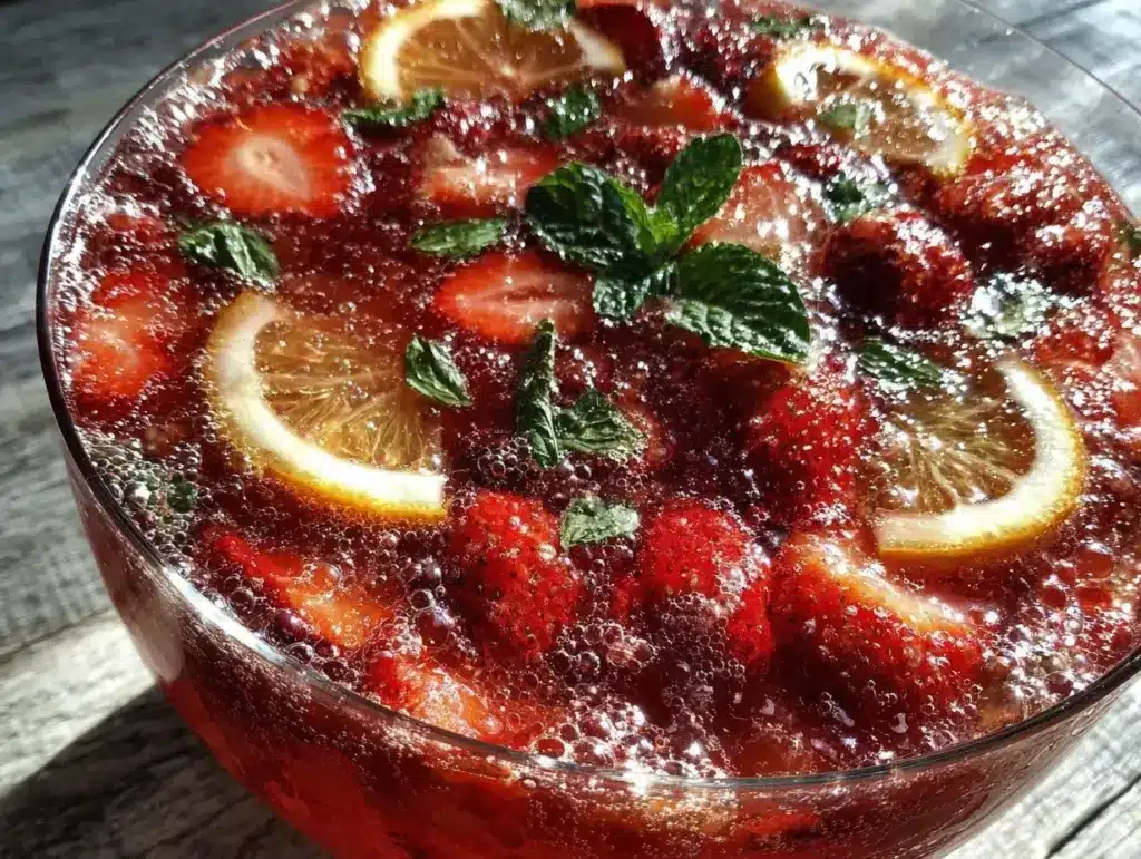 sparkling strawberry lemonade punch bowl - featured image