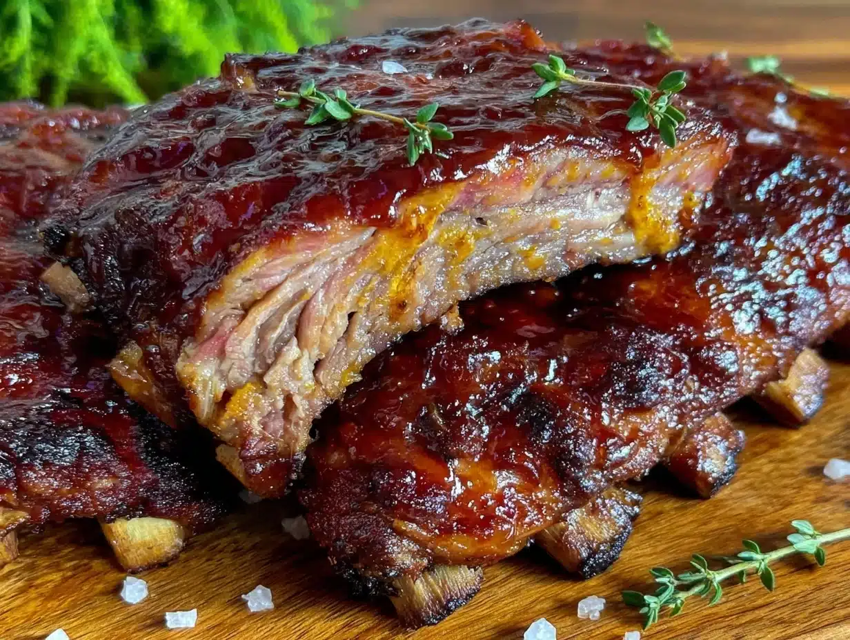 brown sugar bourbon smoked ribs - featured image