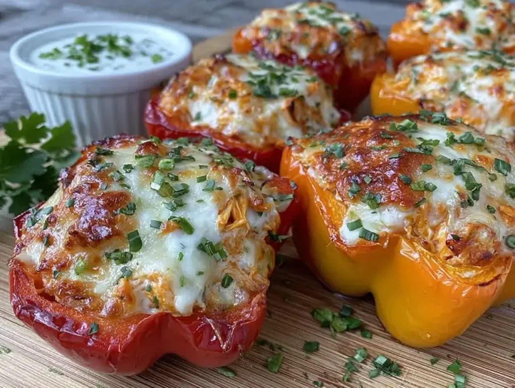 buffalo chicken dip stuffed mini peppers - featured image