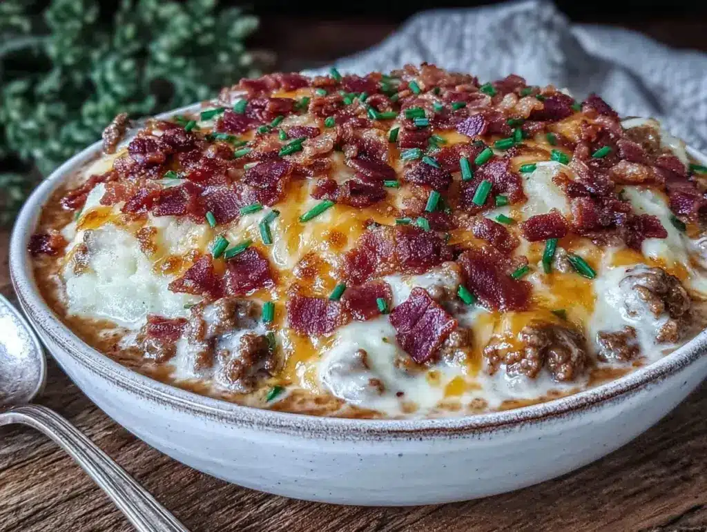 creamy cheeseburger potato soup - featured image