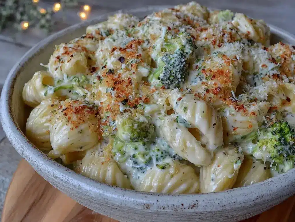 creamy cheesy mac and broccoli - featured image