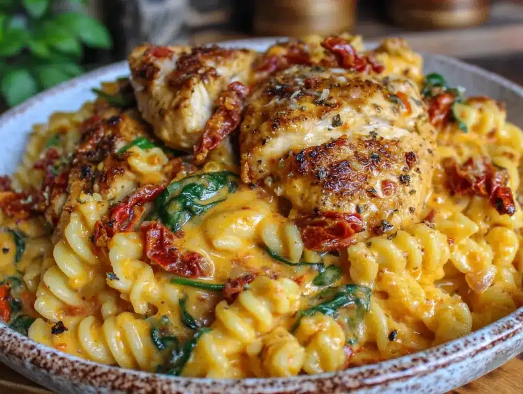 creamy crockpot marry me chicken pasta - featured image