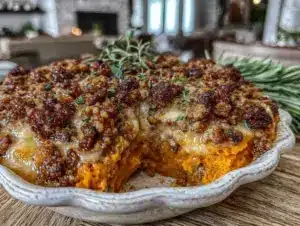creamy ground turkey and sweet potato casserole - featured image