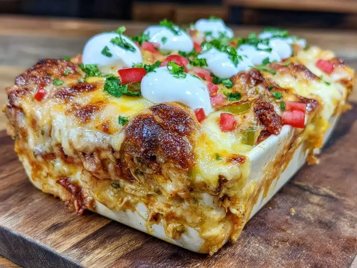 creamy hatch green chile chicken enchilada casserole preparation steps