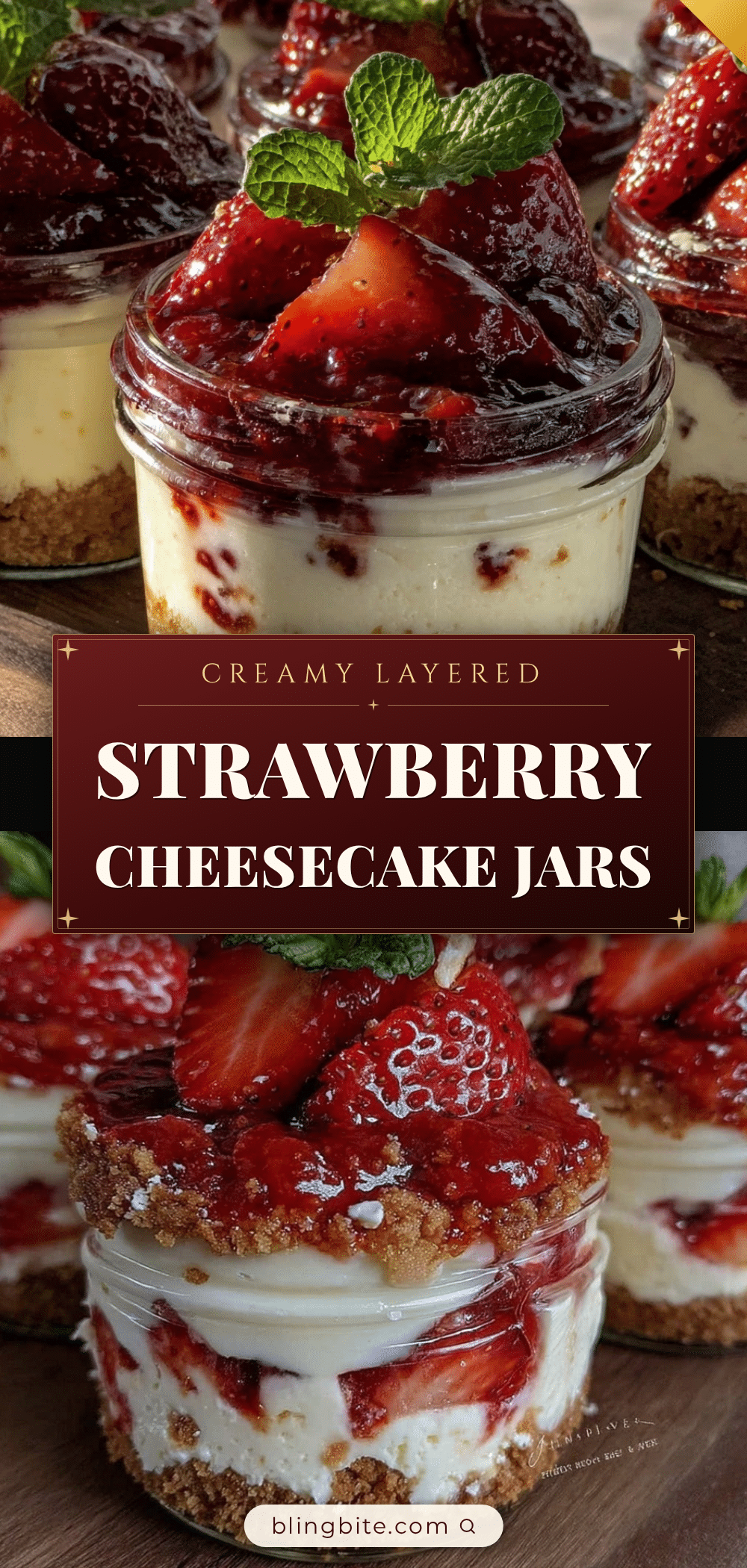 creamy layered strawberry cheesecake jar desserts recipe