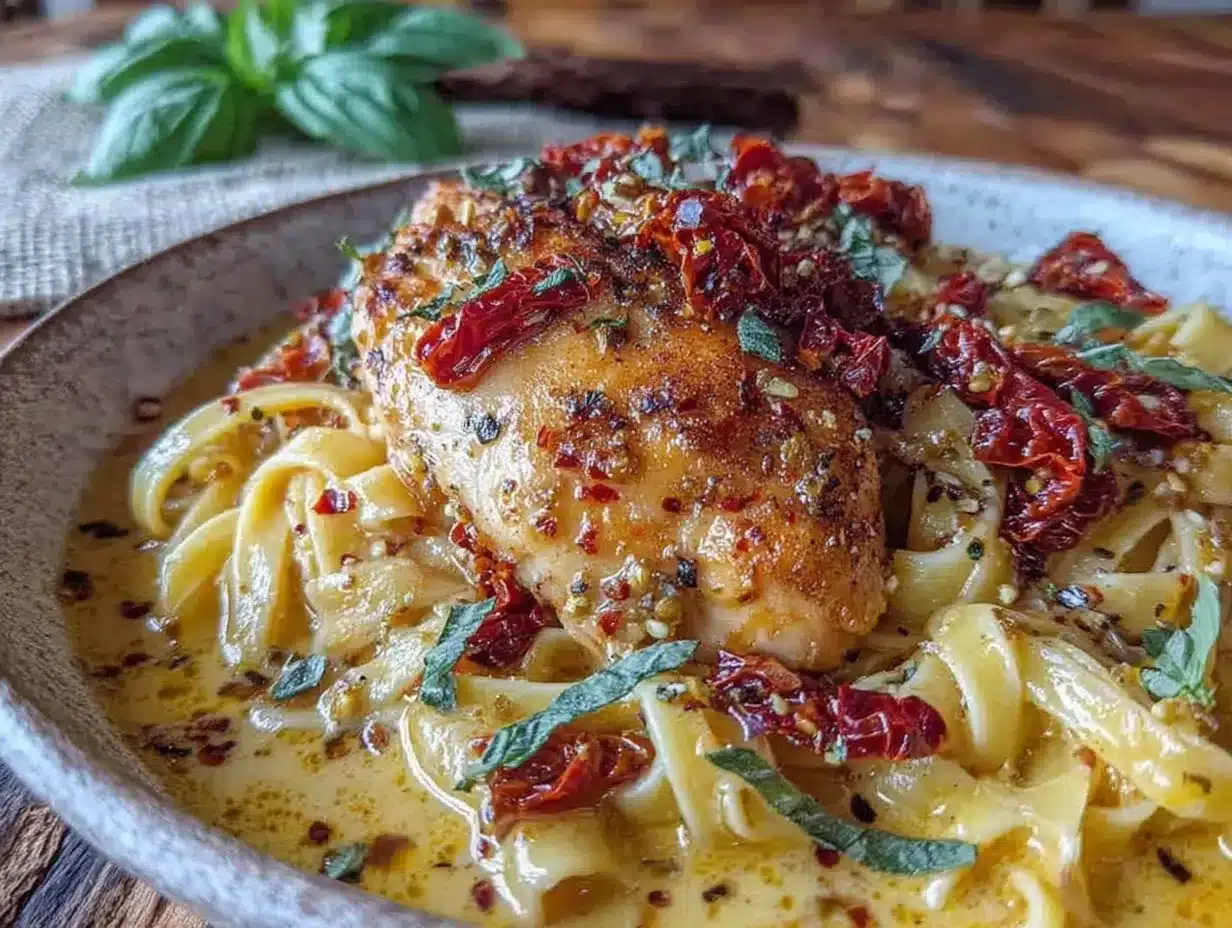 creamy one-pot Tuscan chicken pasta preparation steps