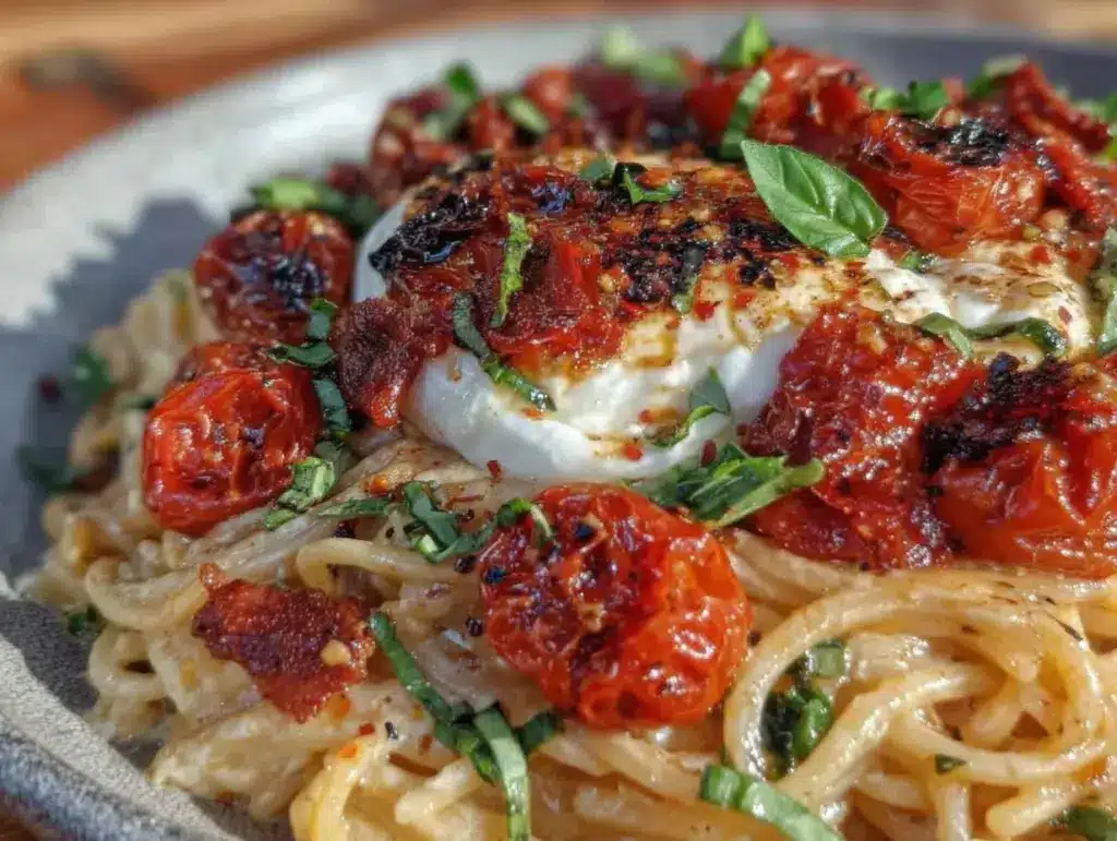 creamy roasted cherry tomato pasta - featured image
