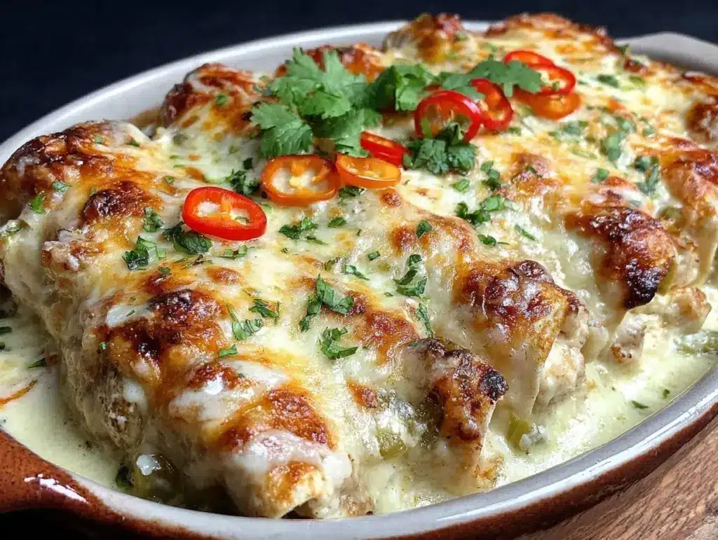 creamy stuffed hatch green chili chicken enchiladas - featured image