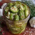 crisp water bath canned dill pickles - featured image