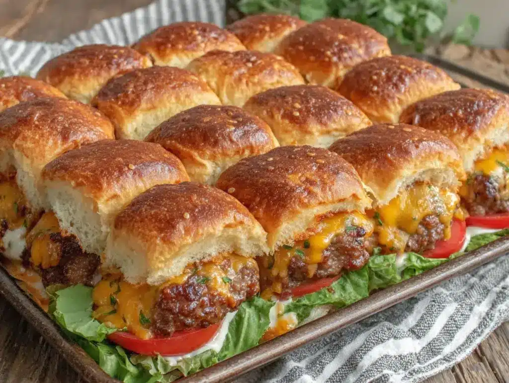 crispy sheet pan cheeseburger sliders - featured image