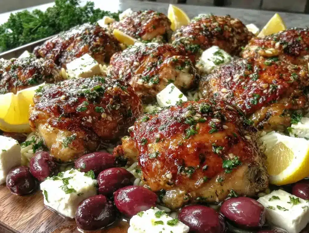 crispy sheet pan greek chicken - featured image