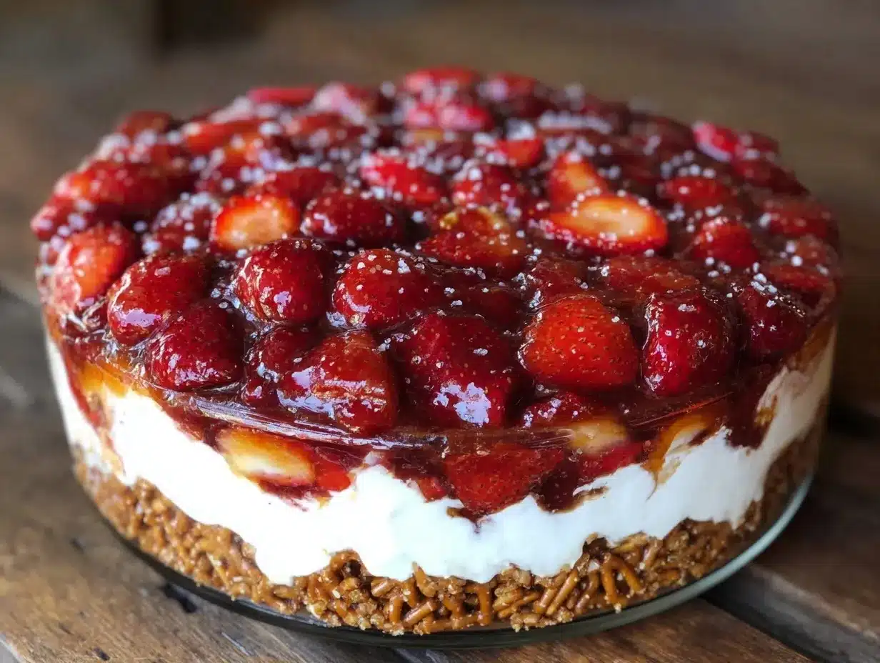 easy no bake strawberry pretzel salad dessert preparation steps