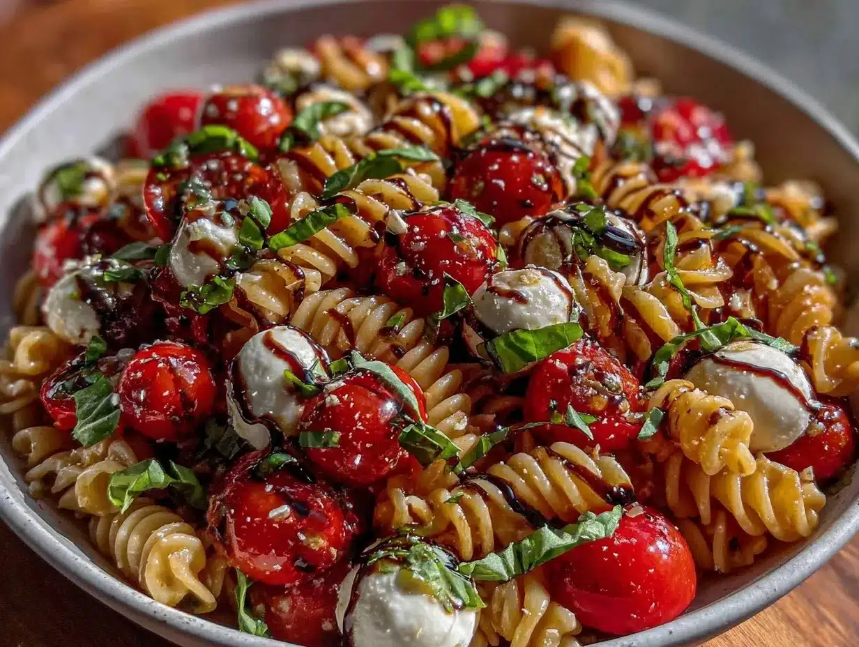 Fresh No-Cook Caprese Pasta Salad preparation steps
