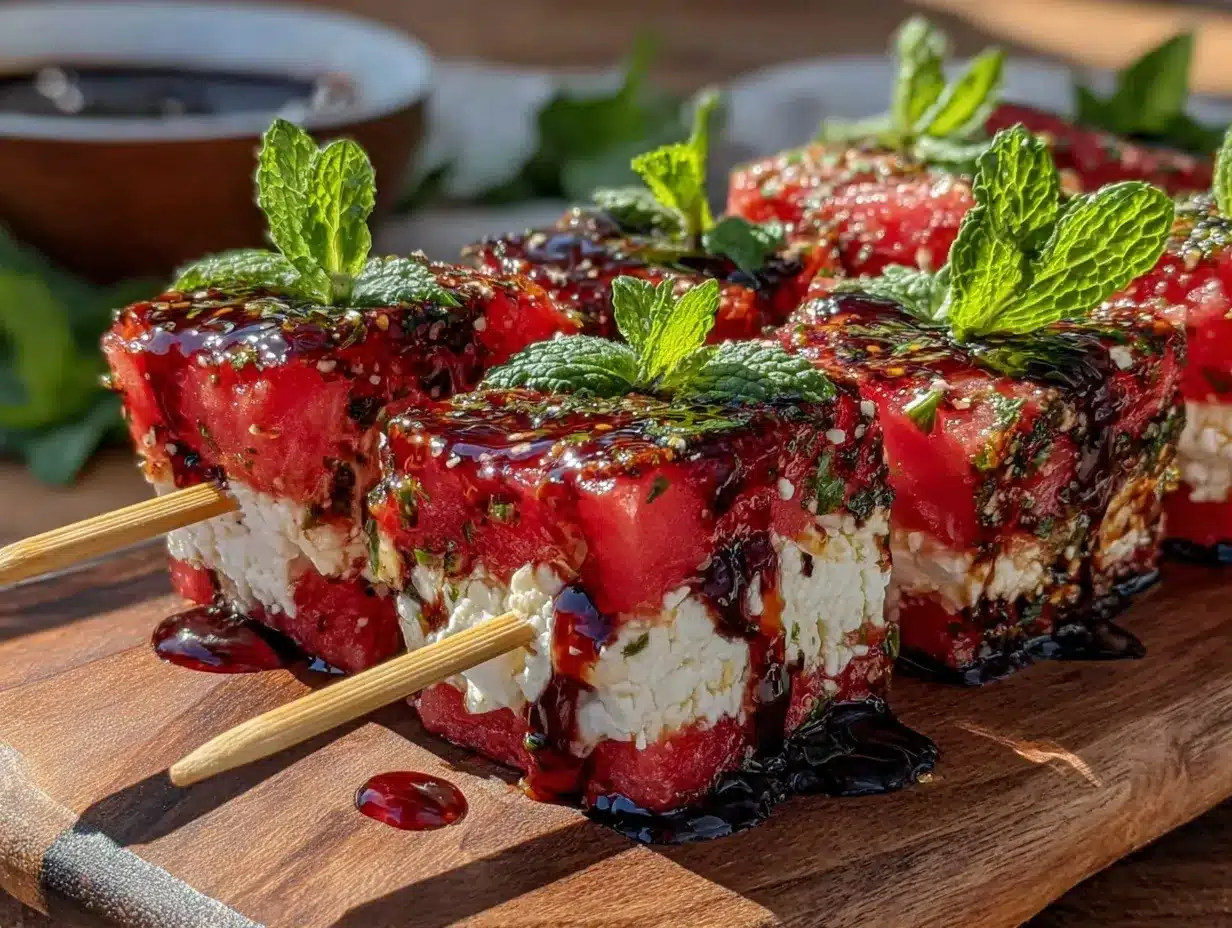 fresh watermelon feta skewers preparation steps