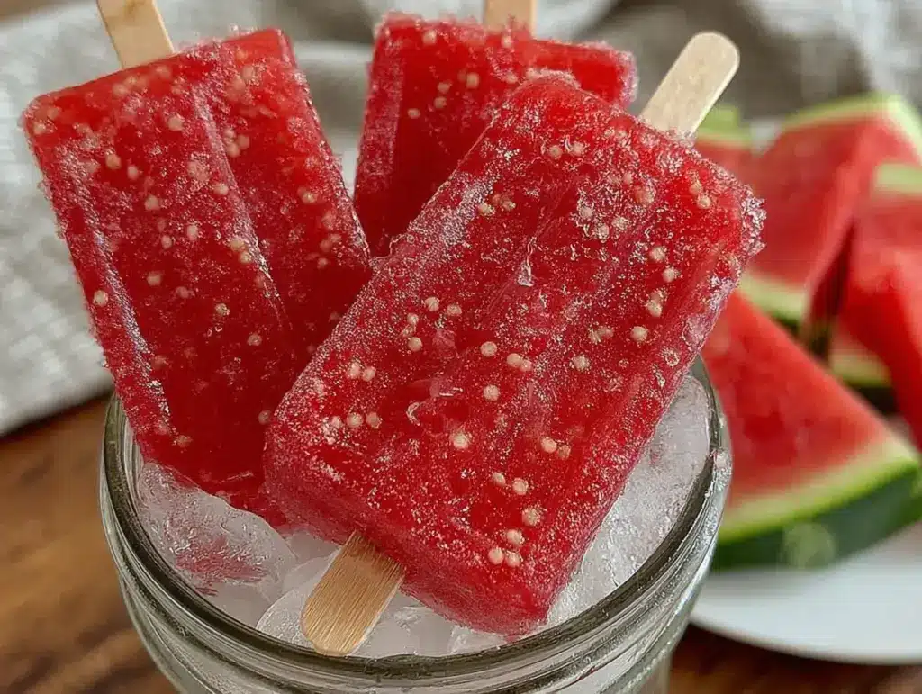 frozen watermelon frosé popsicles - featured image