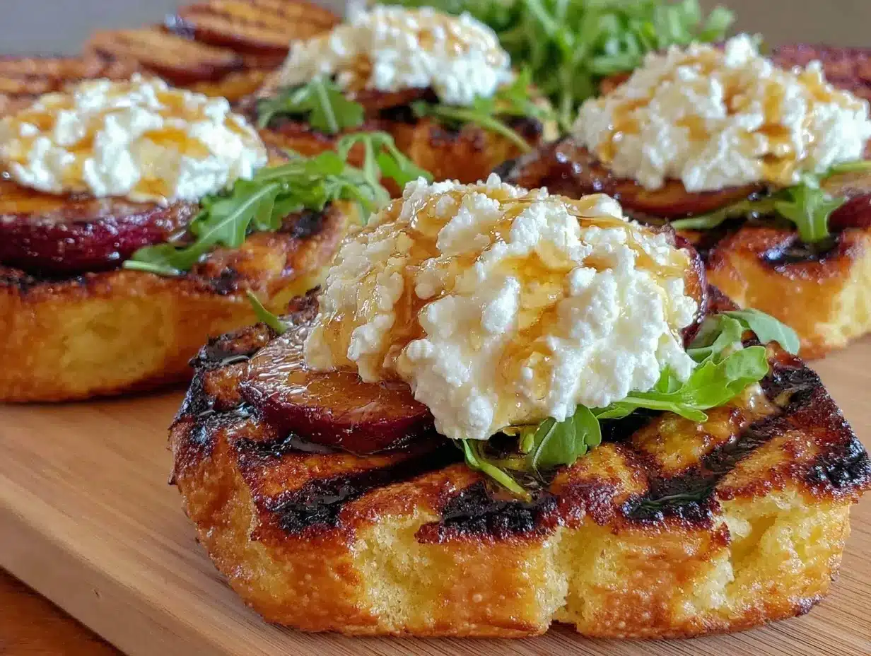 grilled peach and arugula flatbread preparation steps